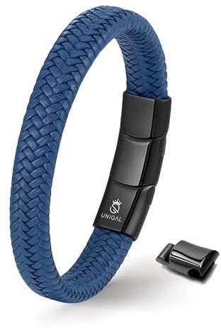UNIQAL | Lederarmband Herren BRAID Mens Bracelet | Gratis Geschenk Box | Echtleder, Edelstahl - schwarz, geflochten
