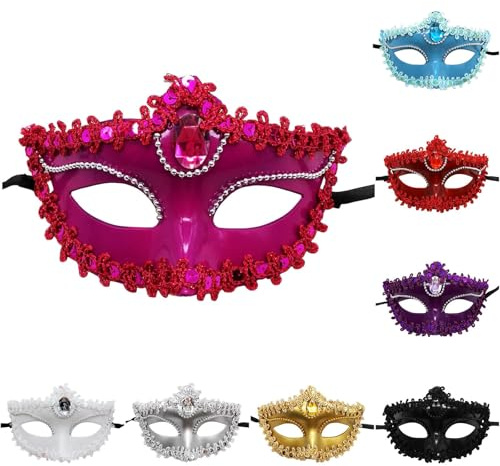 Maskenball Maske Damen Elegant Diamanten Venezianische Maske mit Feder Karneval Masken Party Halbmaske Maskerade Augenmaske für Halloween Krneval Abendkleid Tanz Ball Venedig Mottoparty Cosplay