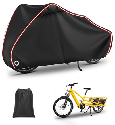 OlaVeg Fahrradabdeckung Wasserdicht Lastenrad Abdeckung Longtail Fahrrad Abdeckplane 420D Oxford-Gewebe Winddichte mit Reflektierenden Streifen Schlossösen und Beutel(210×75×125 cm)