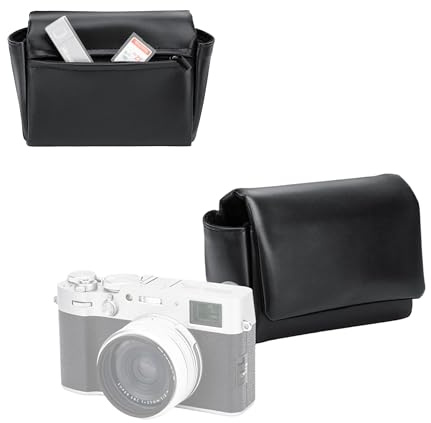 JJC Soft Microfiber Leather Compact Camera Case w/Magnetic Closure,Black,M | Protective Storage Pouch Handbag w/Zipped Rear Pocket for Fuji X100VI X100V X-E5 w XF23mm XF27mm F2.8 Lens Kit & PowerShot V1
