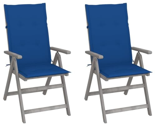 FWIKDUN Verstellbare Gartenstühle 2 STK. mit Auflagen aus Massivholz Akazie und Lounge Gartenstühle Holzstühle für den Außenbereich