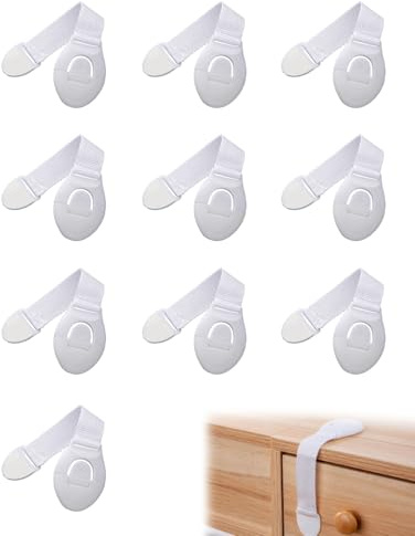 TISCH Kindersicherung 10 Stück, selbstklebend ohne Bohren für Schrank, Schubladen & Fenster. Babysicherung Schrankschloss Kleber für Möbel, effektiver Kinderschutz zuhause.