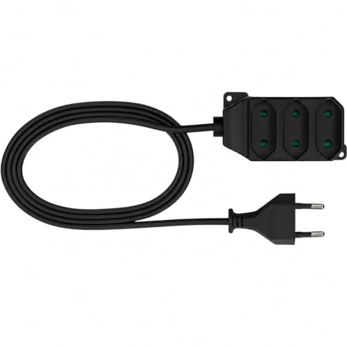 MIKONI Verlängerungskabel 1.5 Meter, Schwarz, 3-Fach Kupplung Stromkabel Verlängerung Strom-Kabel Steckdosenleiste Euro-Stecker Eurosteckdosenleiste Eurosteckerleiste PS-362P SCHWARZ