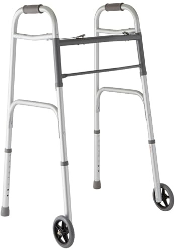 Medline Lightweight Two Button Folding Walker with 5 Wheels, Aluminum Frame Supports up to 300 lbs