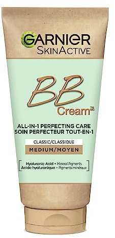 Garnier - BB Crème Classique - Soin Perfecteur Tout-en-1 Anti-Imperfections - FPS 15 - Enrichi en Acide Hyaluronique & Aloe Vera - Pour Tous Types de Peaux - Teinte : Medium - Skin Active - 50 ml