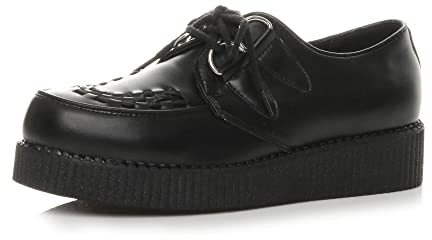 Ajvani Mens lace up Goth Punk Rockabilly Brothel Creepers Teddy boy Shoes, Black Matt, 7 UK