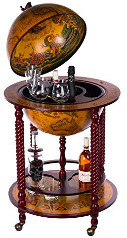 Géant Bar Ouvert Chariot 45043, avec bois d'eucalyptus piliers, massif dans Antique Rouge Marron, 120 cm de haut et 61 cm de largeur, Mobile par Chariot roues, ancienne maison de Globe Globe terrestre Bar, table de bar, bar, bar, Globe, bar à cocktails, bar, décoratif table bar