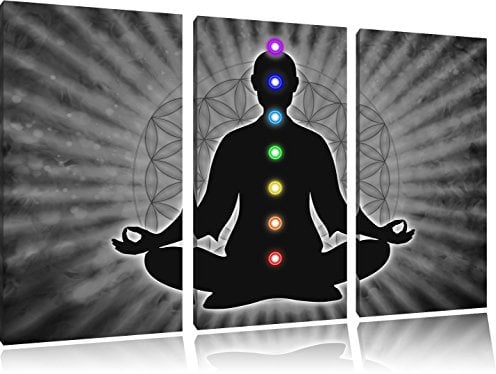 Pixxprint Meditation mit den 7 Chakren, Leinwandbild 3 Teilig, Gesamtmaß: 120x80cm, Wandbild, Dekoration, fertig gespannt, Kein Poster