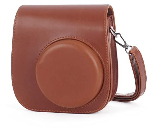 Leebotree Caméra Housse Compatible avec Appareil Photo Instantanés Instax Mini 12 / Mini 11, Pochette Caméra Sacoche Rangement Protection Cuir PU Lisse avec Bandoulière et Poche Intégrée (Marron)