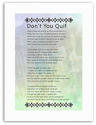 Wee Blue Coo DONT YOU QUIT POEM MOTIVATION Poster Typography Quote Motivational Canvas art