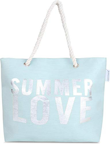 normani Strandtasche Schultertasche Handtasche Umhängetasche mit Sommer Design und großem Volumen Farbe Summer Love Blue