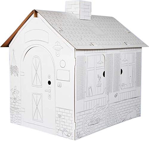 Spielhaus aus Karton für Kinder zum Ausmalen – XL-Größe, Spielhaus aus stabilem und langlebigem Karton.