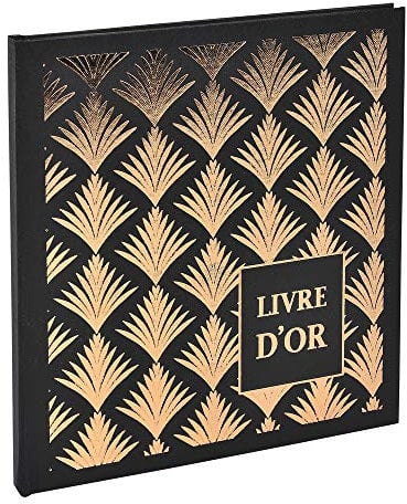 Exacompta - Réf. 9512E -1 Livre d'or Palmyre - Format carré 21 x 19 cm - Tranche or avec titre - Marquage or rosé - 140 pages blanches unies - Visuel : Noir palmier