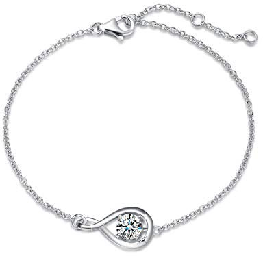 FANCIME 925 Sterling Silber Infinity Anhänger Armband Geburtsstein Armband Damen, April Geburtsstein Zirkonia Armband, Schmuck Geburtstag Geschenke für Frauen/Her/Mädchen/Mutter/Freundin/Ehefrau
