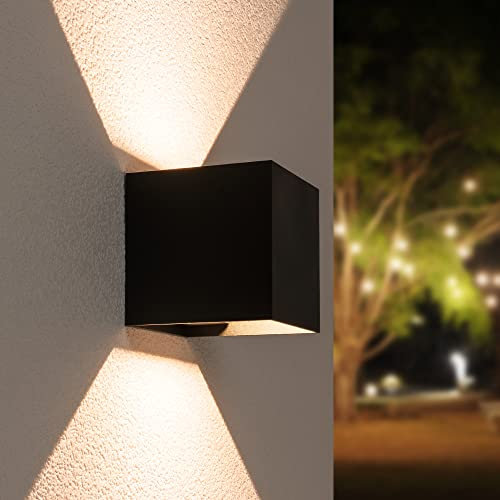 LED Wandleuchte Up & Down Cube - IP65 Wandlampen - Schwarz - 6 Watt 660 Lumen - Modern - Aluminium - Außenleuchte - verstellbare Lichtkegel 5-100° - 3000K Warmweißes Licht - Für Außen und Innen