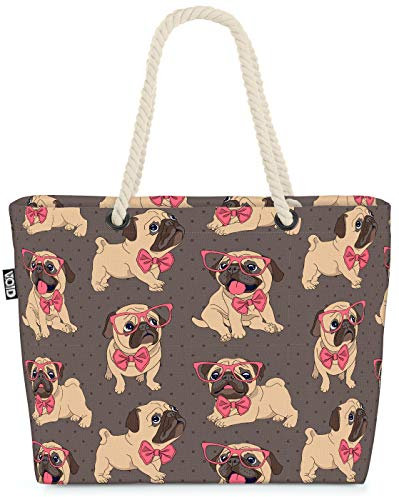 VOID Süßer Mops Strandtasche Shopper 58x38x16cm 23L XXL Einkaufstasche Tasche Reisetasche Beach Bag