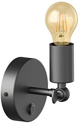 ledscom.de Vintage E27 Wand-Leuchte FETRO mit Schalter, schwarz, schwenkbar, inkl. E27 Lampe Vintage gold (extra-warmweiß, 471lm)