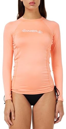O'Neill Wetsuits Women's Women's Basic Skins Long Sleeve Guard Rash Vest, Light Grapefruit, XS UK