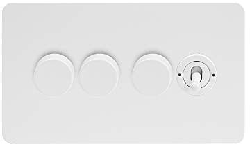 Soho Lighting White Metal Flat Plate 4 Gang Switch with 3 Dimmers (3x150W LED Dimmer 1x20A 2 Way Toggle)