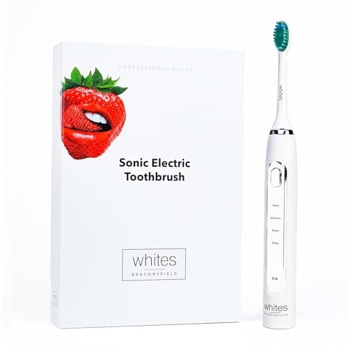 Whites Beaconsfield White Sonic Electric Toothbrush - Updated Design: Teeth Whitening with 4 Cleaning Modes, 38,000 Vibrations, Long Battery Life, Premium Bristles, USB Charging, 2 Replacement Heads