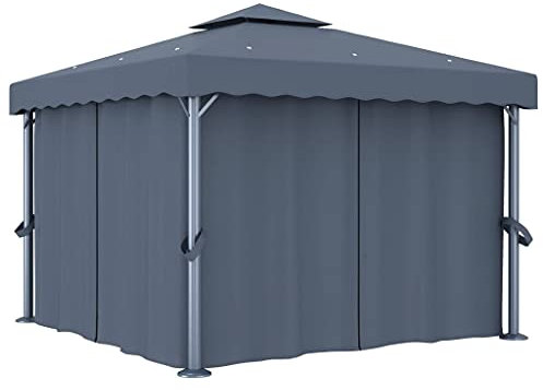 丨 丨Pavillon mit Vorhängen Festzelt Partyzelt Gartenpavillon Gartenzelt Bierzelt Zelt Garten 3x3 m Anthrazit Aluminium