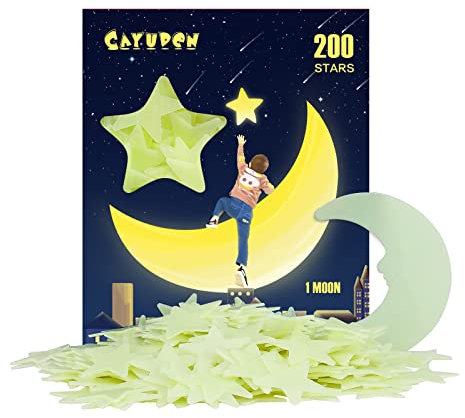 CAYUDEN 201 Stelle Luminose Fluorescente Adesivo da Parete con Lungo Luminosità Stelle Fosforescenti per il Soffitto Adesivi da Parete Fluorescenti per La Camera Dei Bambini Fai te Adesivi Luminosi