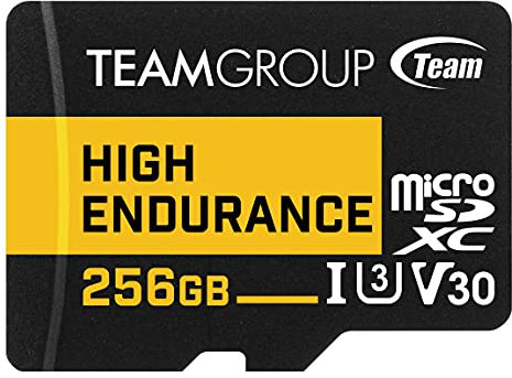 TEAMGROUP High Endurance 256GB microSDXC UHS-I U3 V30 100MB/s (Designed for Monitoring) Stable Durable Long Lasting Flash Memory Card, Support 4K & Full HD Video Recording TTUSDX256GIV3002