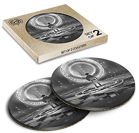 2 x Eco Boxed Cork Coasters - BW - Fantasy Portal Digital Gamer Drink Cup Mug Glass Table Mat #35977