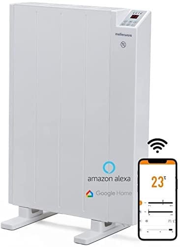 Mellerware - Radiateur électrique programmable Comfy! | 600W Basse consommation | 3 modes + fonction fenêtre ouverte | Système anti-basculement | Radiateur 10m2 | Google Home Alexa | Small