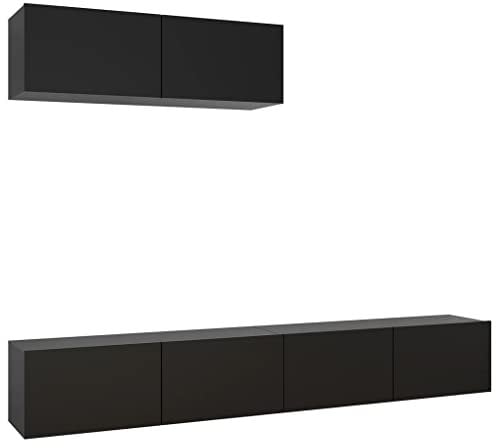 vidaXL 3X TV Schrank Wohnwand Schrankwand Anbauwand TV Möbel Hängeschrank Wandschrank HiFi-Schrank Lowboard Fernsehschrank Schwarz Holzwerkstoff