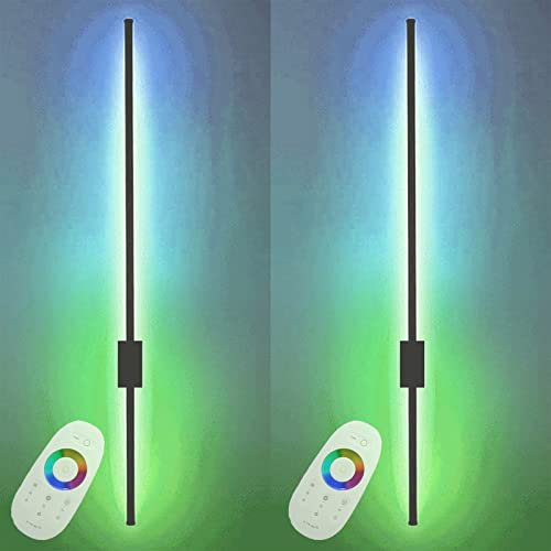 2 Stücke RGB Wandleuchte Innen Dimmbar LED Wandleuchten mit Fernbedienung Moderne Smarte Bunt Wandbeleuchtung Farbwechsel Lichtsaeule Stimmungs Beleuchtung Wohnzimmer Schlafzimmer Esszimmer Decoration