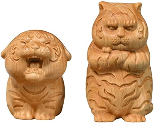 Ailovone Tiger Figuren Stehaufmännchen Tiger Ornament Tiger Figuren deko chinesisches Sternzeichenjahr Holzhandwerk Tiger Ornament Schreibtischdekoration Mikro Landschaft Ornament (A1-2pcs)