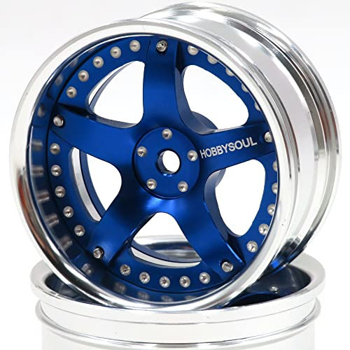 hobbysoul 2 Stück RC 1/10 Aluminium felgen Sechskant 12mm Einstellbarer Versatz Silber/Blau Farbe Passform 1:10 RC On Road Drift Tourenwagen Reifen