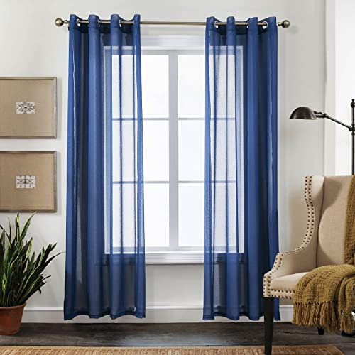 CUCRAF Transparente Gardinen mit ösen Vorhänge Wohnzimmer & Schlafzimmer, H260 x B140cm 2er Set Transluzente Vorhänge Blau, Unifarbene Pflegeleichte und Knitterfreie Vorhänge in Leinenoptik