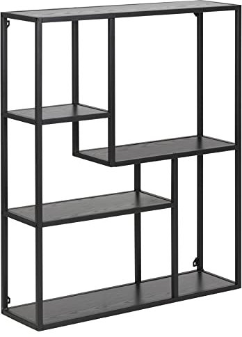 AC Design Furniture Jörn Asymmetrisches Wandregal mit 4 Ablagen, H: 91 x B: 75 x T: 20 cm, Schwarz Esche Optik/Schwarz, Holz/Metall, 1 Stk.