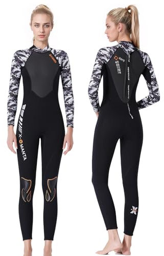 Owntop Neoprenanzug für Damen Herren - 3mm Neopren Tauchanzüge Wetsuit Langarm, Thermisch Verdickte Badebekleidung mit Reißverschluss Hinten UV 50+, Damen M