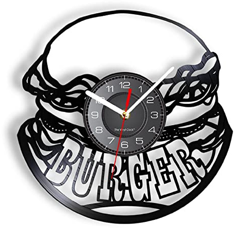 GVOZI Lautlos Wanduhr 12 Zoll Burger Fast Food Restaurant Lasergeschnittene Wanduhr Für Snack Hamburger Chips Bar Kaffee Schallplattenuhr Zeitmesser