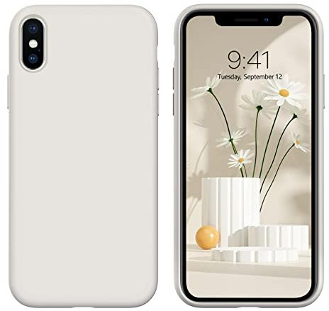 DOMAVER Case for iPhone XS Max Slim Liquid Silicone Lightweight Smooth Soft Gel Rubber Microfiber Lining Cushion Texture Cover Shockproof Protective Phone Cases for iPhone XS Max 6.5, Stone