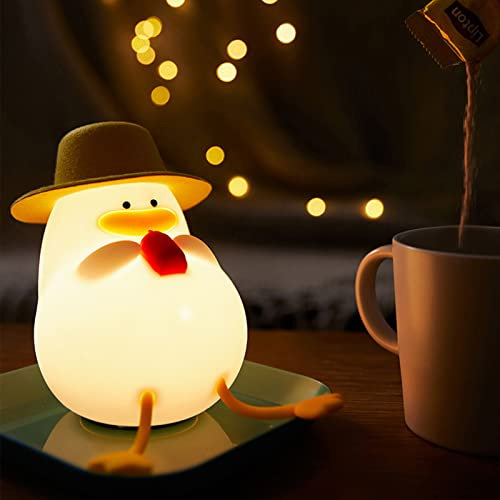 LED Nachtlicht, Led Enten Nachtlicht Kinder, Niedliches Enten-Trinkwasser Nachttisch Touch Lampe Dimmbare USB-Aufladung LED Silikon Nachtlicht mit Geschenk for Kinder, Jungen und Mädchen