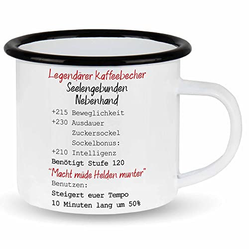 wowshirt Emallie Tasse Legendärer Kaffeebecher Level Geschenk für Gamer Zocker Gaming, Farbe:White - Black