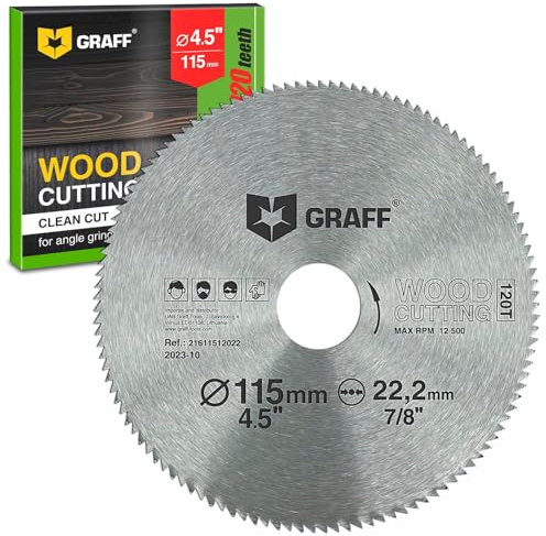 115 mm Winkelschleifer Trennscheibe für Holz, Sperrholz, Laminat, Trockenbau, Kunststoff – Sägeblatt mit 22,23 mm Bohrung – 2 mm Super Feinschnitt Kreissägeblatt GRAFF