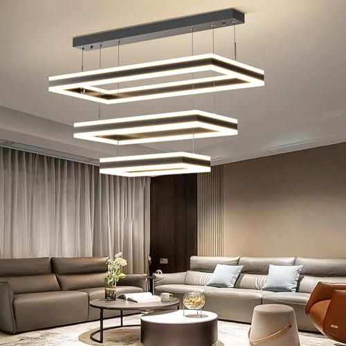 Mikeru Modern Pendant Light, 3 Ring LED Dining Pendant Light 40+60+80CM Living Room Pendant Lights Dimmable 10%-100% 3000K-6000K High Ceiling Hanging Lighting Fixture with Remote for Dining Room
