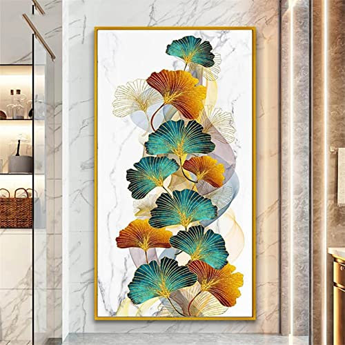 HOTIPS 5D Diamond Painting Bilder Round drill Grünes Blattgold 30x60cm Large size Diamant Painting Set Full Drill Crystal Rhinestones Kreuzstich Arts Crafts for Home Wand Dekoration Geschenk 12x24in