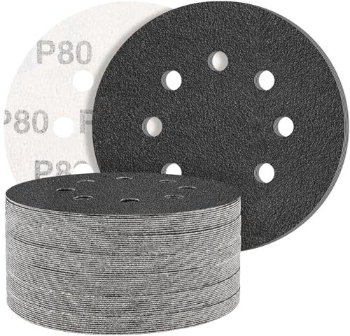 STEBRUAM Black Lot de 50 disques abrasifs en carbure de silicium avec Grain 80 8 trous Rond Ponceuse excentrique - Grain mélangé - Pour polissage