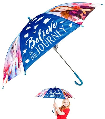 Disney Frozen Kids Umbrella, Easy Grip J-Handle, Windproof Polyester, Auto Safety Opening, 70cm Compact Travel Gift for Girls 3-7, UV Protection, Lightweight, Durable, Rain & Snow Shield