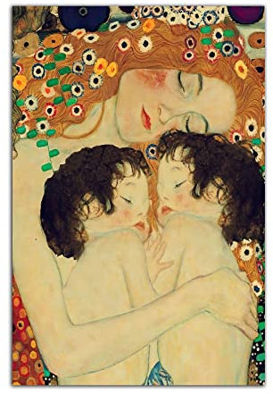 HOPNRU Gustav Klimt Poster mit Mutter und Kind, Zwillinge, Kunstdruck, Leinwandbild, Gemälde, Schlafzimmer-Dekoration, Wandbild(12x18inch (30x45cm)-Ohne Rahmen)