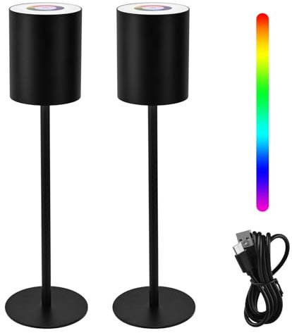 Aomdom 2 Stück dimmbare LED-Schreibtischlampe mit Akku, kabellose wiederaufladbare Schreibtischlampe für den Innen- und Außenbereich, mit USB-C, 8 dimmbare Schirme 3000 K, schwarze Aluminiumlampe