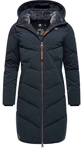 Ragwear Damen Wintermantel warmer wasserdichter Steppmantel lang mit abnehmbarer Kapuze Rebelka Navy22 Gr. 4XL