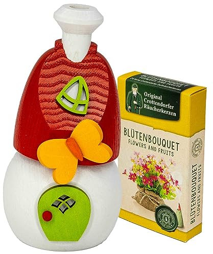 Seiffener Volkskunst | Räucherhaus aus Holz 13 cm | Frühling Sommer Herbst | Frühlingszauber mit Schmetterling