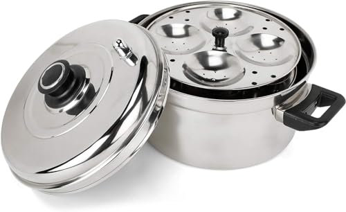 Stainless Steel Idli Maker, 4 to 6 Tier Cooker, 16-24 Plates, Induction Compatible (16 Idli Cooker - 4 Tier)